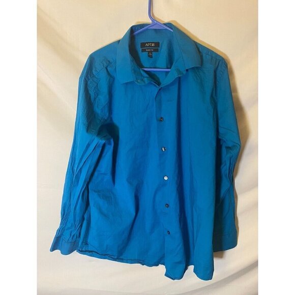 Apt 9 Mens Dress Shirt Sharp Dark Teal Color Size 18 XXL 34/35 Button Up Slim Fi - Picture 1 of 2